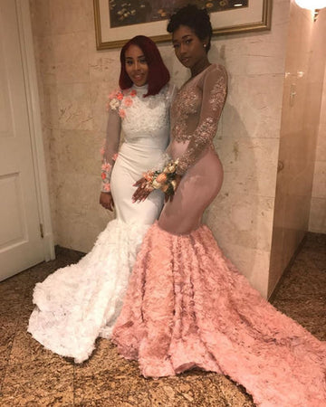 GORGEOUS LONG-SLEEVE MERMAID LACE-APPLIQUES PROM DRESS HZ1023
